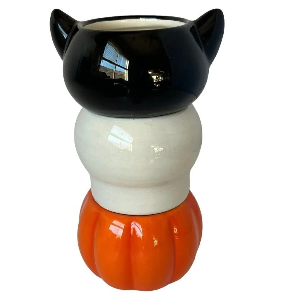 Hallmark Spooky Tea Light Candle Holder Set Cat Pumpkin Skull Figural Halloween